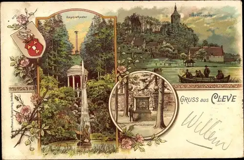 Litho Kleve am Niederrhein, Schwanenburg, Amphitheater, Moritz-Denkmal