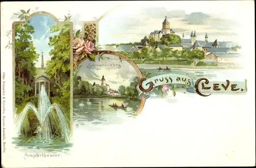 Litho Bad Cleve Kleve am Niederrhein, Schwanenburg, Amphitheater, Panorama