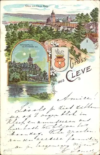 Litho Kleve am Niederrhein, Schwanenturm, Blick vom Clever Berg