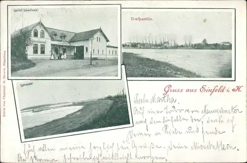 Ak Einfeld Neumünster in Holstein, Gasthof, Badeanstalt, Dorfpartie