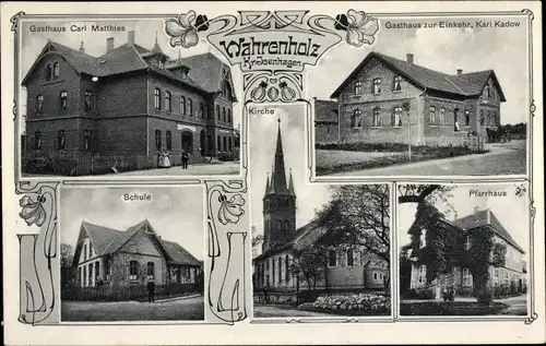 Ak Wahrenholz Niedersachsen, Gasthaus Carl Matthies, Zur Einkehr, Pfarrhaus, Kirche, Schule