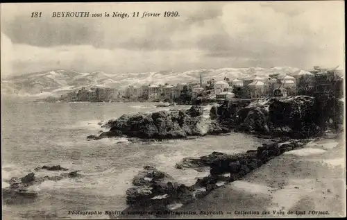 Ak Beirut Beyrouth Libanon, Sous la Neige 11. Februar 1920, Schnee