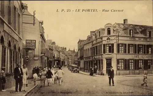 Ak Le Portel Pas de Calais, Rue Carnot, Cafe-Restaurant