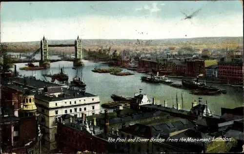 Ak London City England, The Pool and Tower Bridge from the Monument