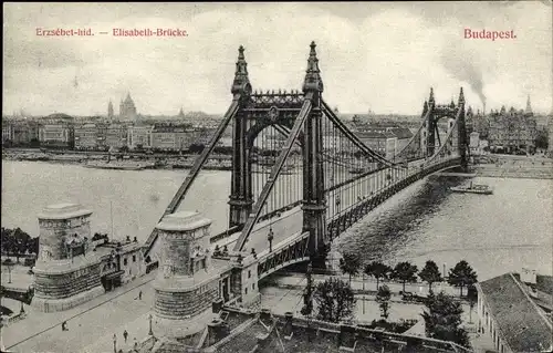 Ak Budapest Ungarn, Elisabeth-Brücke, Donau, Schiff