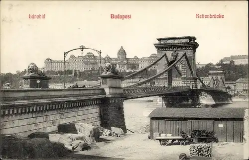 Ak Budapest Ungarn, Kettenbrücke, Donau, Burgpalast