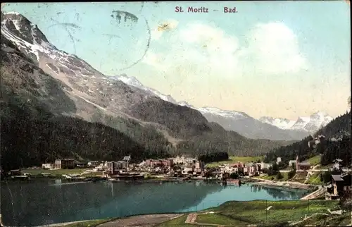 Ak Sankt Moritz Bad Kt. Graubünden Schweiz, Blick auf den Ort, Gebirge