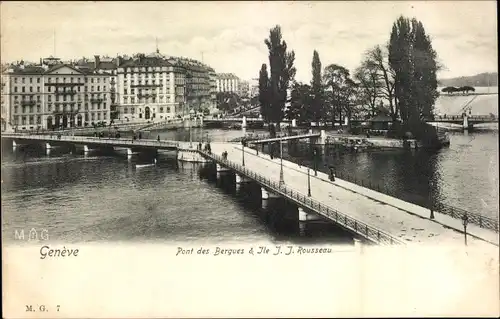 Ak Genève Genf Schweiz, Brücke von Bergues & Ile J. J. Rousseau