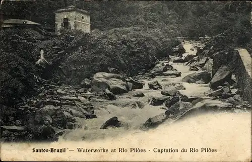 Ak Santos Brasilien, Waterworks at Rio Piloes, Captation du Rio Piloes, Wasserwerk