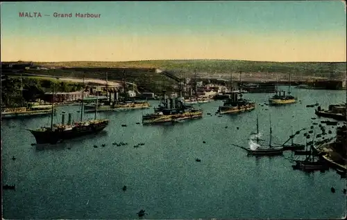 Ak Malta, Grand Harbour, Hafen, Dampfschiffe
