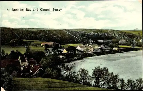 Ak St. Brelade Kanalinsel Jersey, Bucht und Kirche