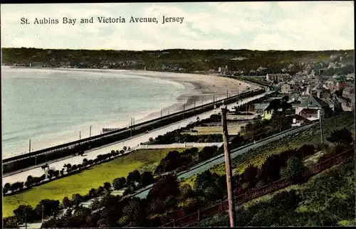 Ak Saint Aubin Channel Island Jersey, Bay und Victoria Avenue