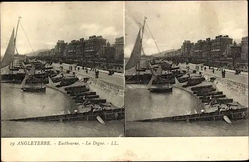 Stereo Ak Eastbourne East Sussex England, La Digue, Boote am Ufer