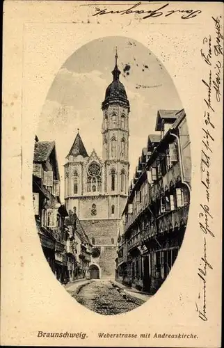 Passepartout Ak Braunschweig in Niedersachsen, Weberstraße mit Andreaskirche