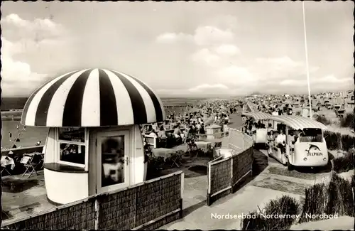 Ak Norderney in Ostfriesland, Nordbad, Strand, Delphinbahn, Kiosk