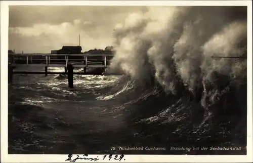 Ak Cuxhaven, Brandung bei der Seebadeanstalt