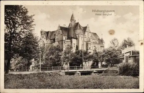 Ak Hildburghausen in Thüringen, Hotel Burghof, Brücke