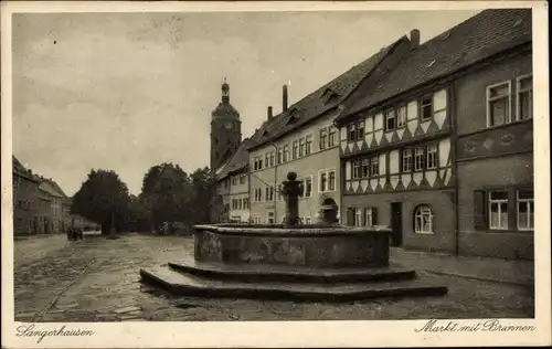 Ak Sangerhausen am Südharz, Markt mit Brunnen, Fachwerkhaus