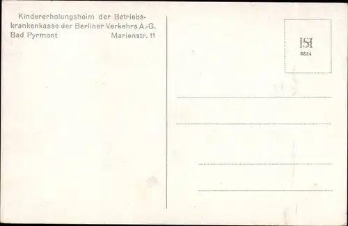 Ak Bad Pyrmont, Kindererholungsheim Betriebskrankenkasse der Berliner Verkehrs AG, Marienstraße 11