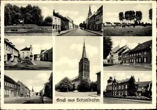 Ak Schiefbahn Willich am Niederrhein, Teilansichten, Kirche, Straßenpartie
