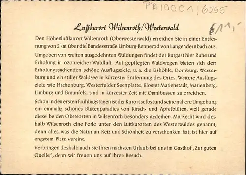 Ak Wilsenroth Dornburg im Westerwald Hessen, Gasthaus und Pension Zur guten Quelle