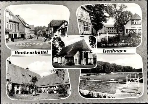 Ak Isenhagen Hankensbüttel in Niedersachsen, Waldschwimmbad, Gymnasium, Hindenburgstraße, Kloster