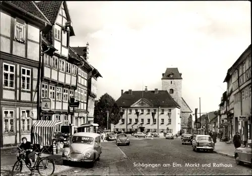 Ak Schöningen am Elm, Markt und Rathaus