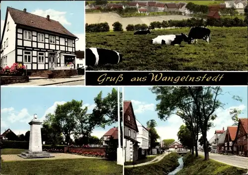 Ak Wangelnstedt Niedersachsen, Fachwerkhaus, Kuhweide, Denkmal, Straßenansicht