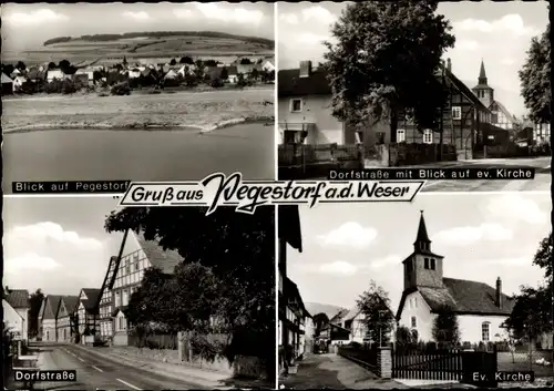 Ak Pegestorf an der Weser, Ortsansicht, Dorfstraße mit ev. Kirche