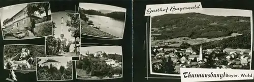 Klapp Ak Thurmansbang im Bayerischen Wald, Gasthof Bayerwald, Ortspanorama, Turm