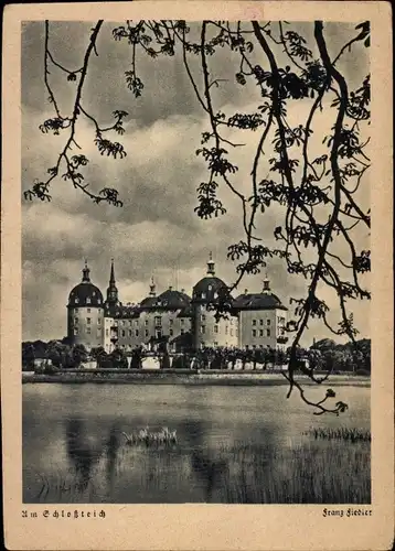 Ak Moritzburg in Sachsen, Jagdschloss, Schlossteich