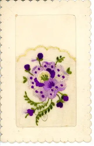 Seidenstick Ak Violette Blume, Kitsch