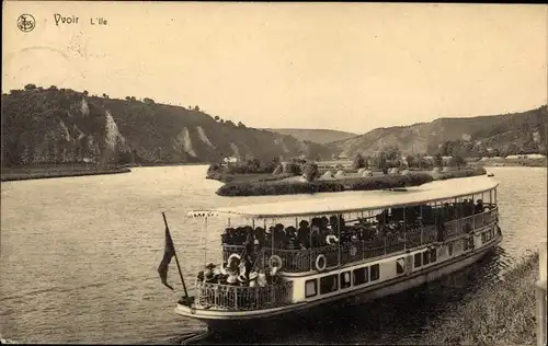 Ak Yvoir sur Meuse Wallonien Namur, L&#39;Ile, Fahrgastschiff