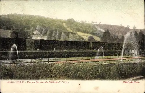 Postkarte Waulsort Hastière Wallonie Namur, Blick auf die Gärten des Chateau de Freyr