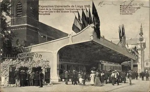 Ak Liège Lüttich Wallonien, Weltausstellung 1905, Waggons-Lits, Transiberien-Luxuszüge