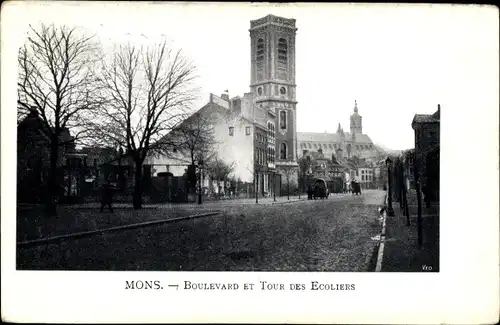 Ak Mons Wallonien Hennegau, Boulevard und Escoliers-Turm