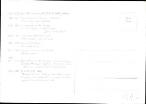 Ak Eiskunstläufer und Sänger Hans Jürgen Bäumler, Portrait, Autogramm