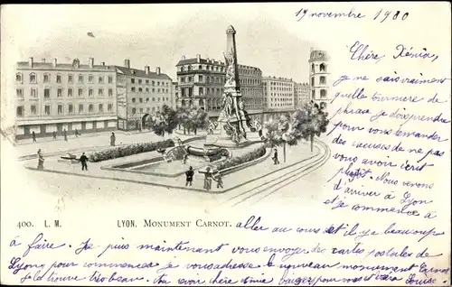 Ak Lyon Rhône, Monument Carnot