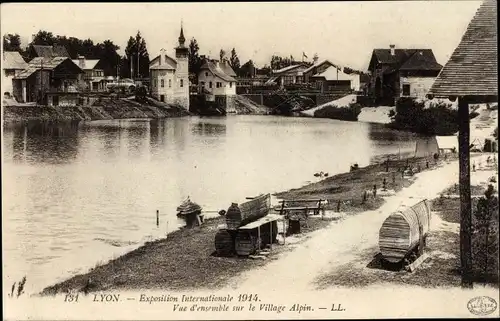 Ak Lyon Rhône, Internationale Ausstellung 1914, Überblick über das Alpendorf