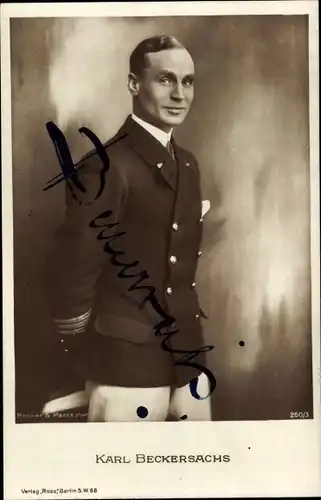 Ak Schauspieler Karl Beckersachs, Uniform, Ross 260/3, Autogramm