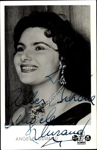 Ak Sängerin und Schauspielerin Angèle Durand, Portrait, Autogramm, Schmuck, Halskette, Ohrring