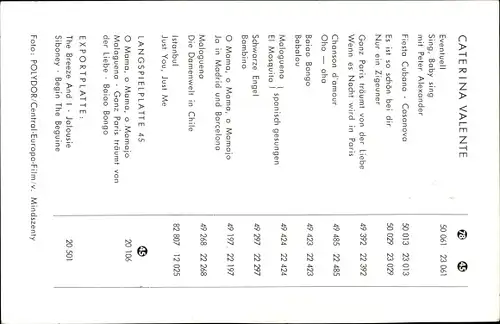 Ak Schauspielerin und Sängerin Caterina Valente, Polydor Schallplatten, Portrait, Autogramm