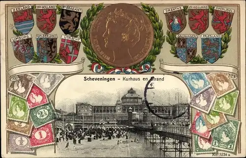 Präge Wappen Ak Scheveningen Den Haag Südholland, Kurhaus en Strand