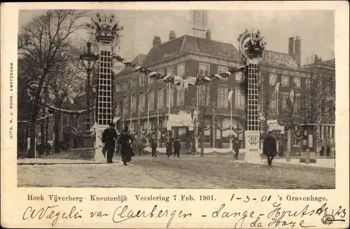 Ak 's Gravenhage Den Haag Südholland, Versiering 7 Februari 1901, Hoek Vijverberg, Kneuterdijk