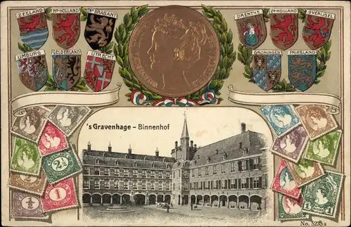 Präge Wappen Passepartout Ak 's Gravenhage Den Haag Südholland, Binnenhof