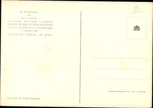 Ak Juliana der Niederlande, Prinz Bernhard der Niederlande, Hochzeit 1937