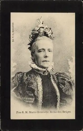 Ak Marie Henriette, Königin von Belgien, Trauerkarte