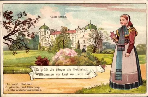 Künstler Ak Celle, Celler Schloss, 55. Sängerfest der vereinigten Norddeutschen Liedertafeln 1905