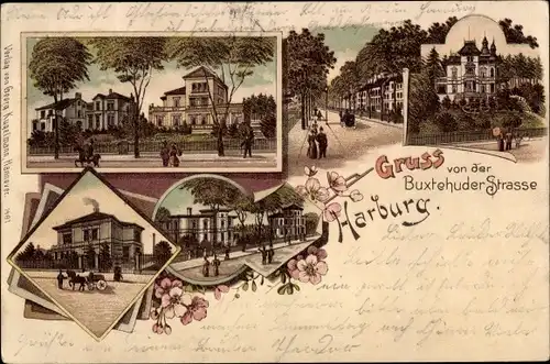 Litho Hamburg Harburg, Buxtehuder Straße, Villen