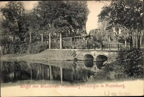 Ak Middelburg Zeeland Niederlande, Singel met Stoomtram Middelburg-Vlissingen